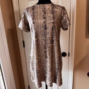 Karlie Elegant Snakeskin Print to Gold Sequined Mini Dress Size large